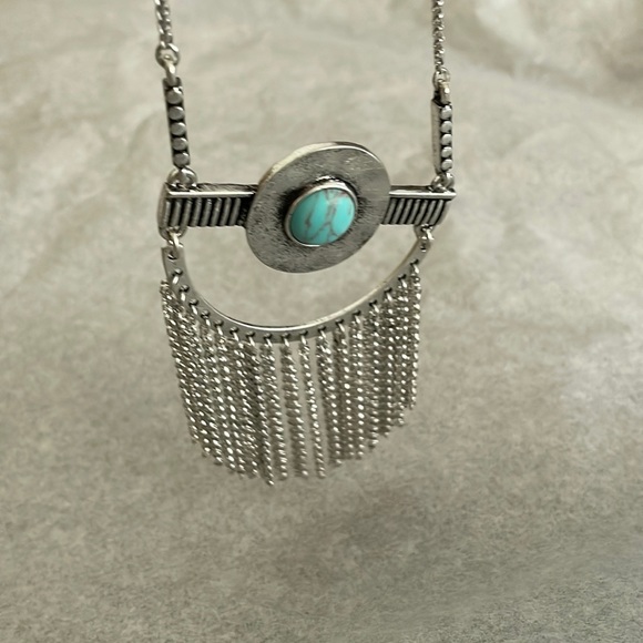 NWT Silver Tone Turquoise Fringe Pendant Necklace 22 + 2" - Picture 6 of 6